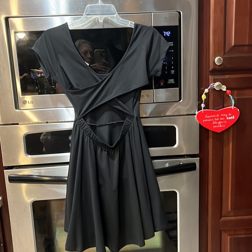 Pink black dress with cris cross back